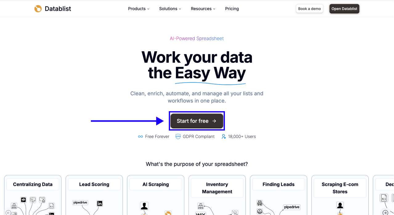 Datablist upload screenshot