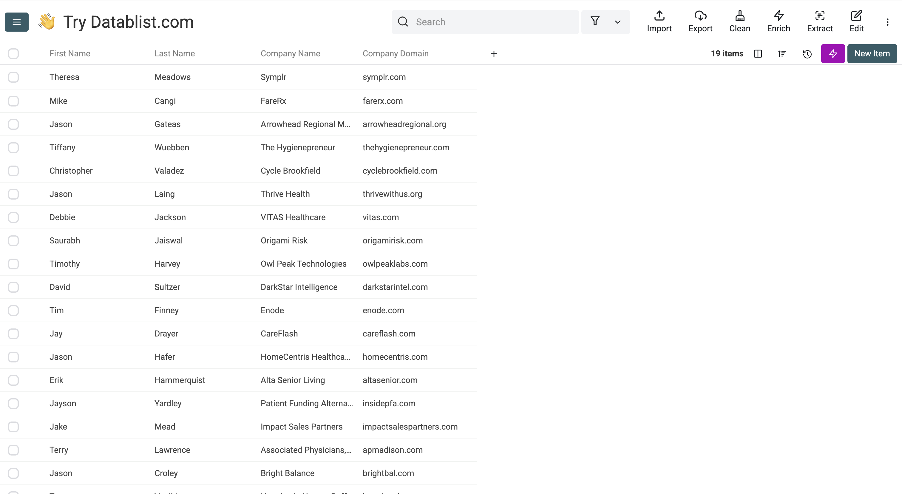 Datablist settings screenshot