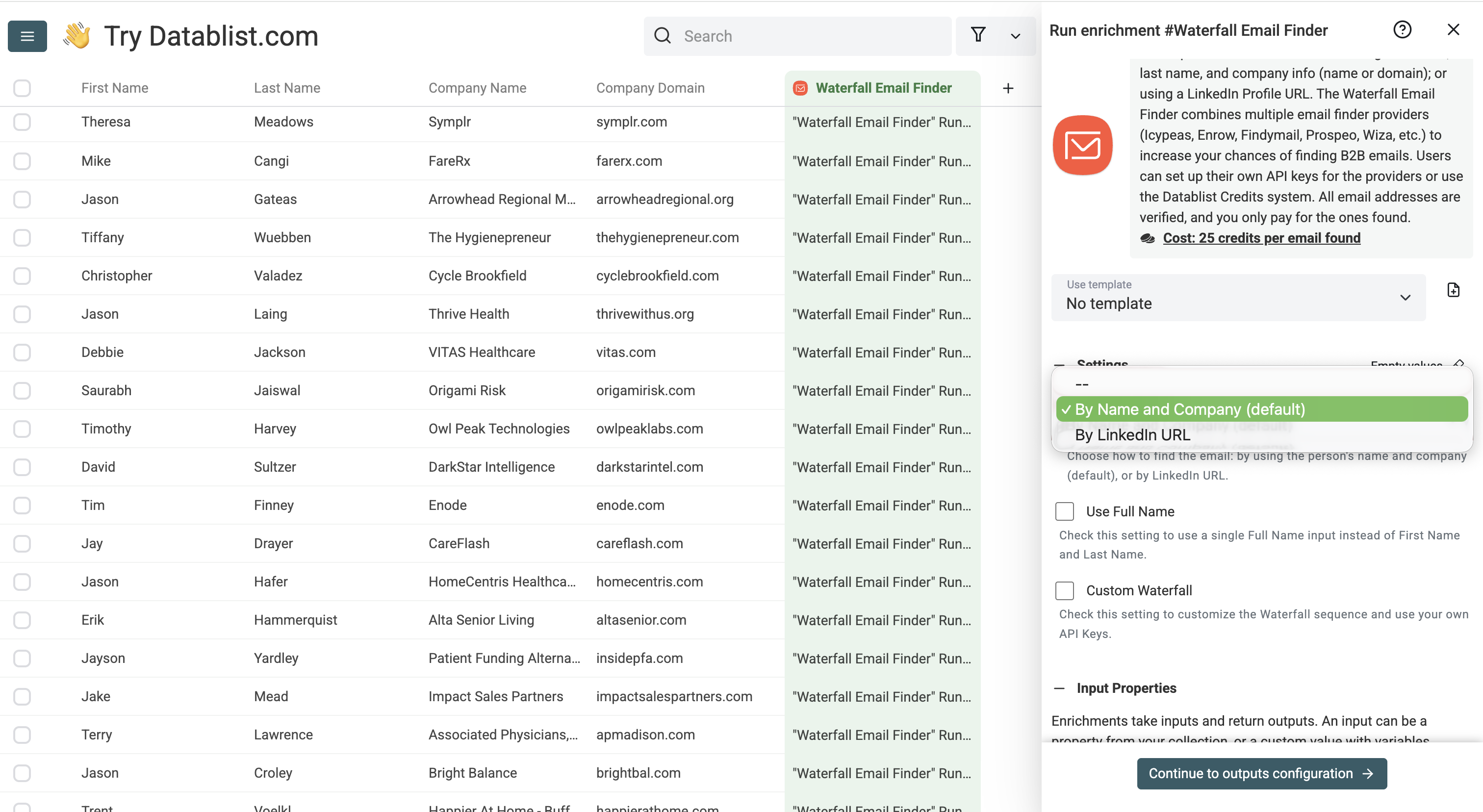 Datablist input mapping screenshot